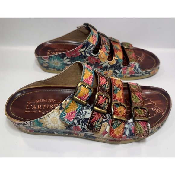 Spring Step L'Artiste Dandi Floral Tie Dye Sandals Size 40 US 9 Slip On EUC - Picture 3 of 6